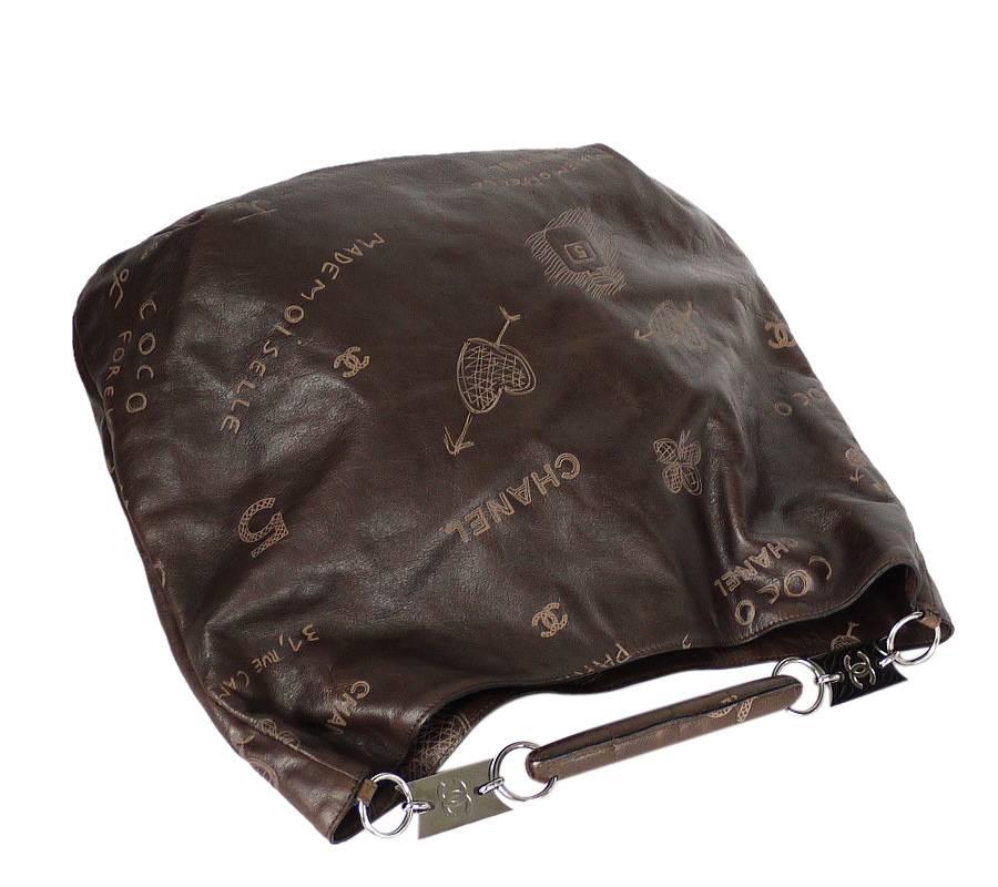 Rare Chanel Brown Leather Graffiti Hobo, Large Shoulder Bag 5