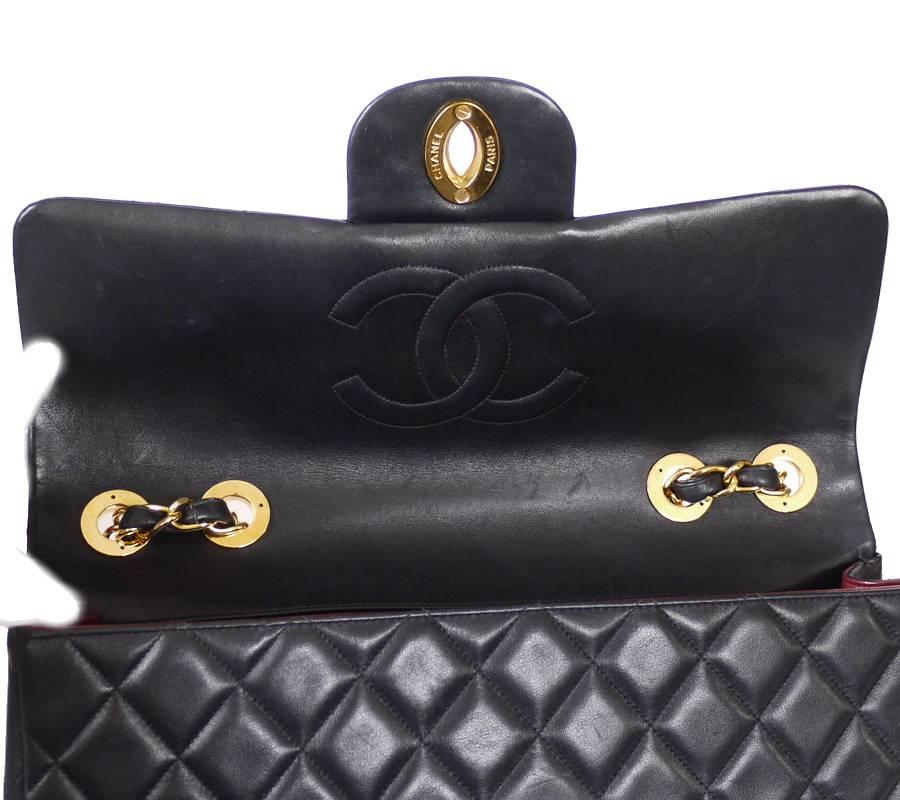 Women's Vintage Chanel Lambskin Jumbo Classic Flap Bag XL Black