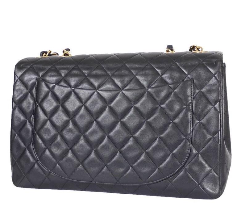 Vintage Chanel Lambskin Jumbo Classic Flap Bag Xl Black At 1stdibs Vintage Chanel Lambskin Jumbo Classic Flap Bag Xl Black In Excellent Condition For Hiroshima