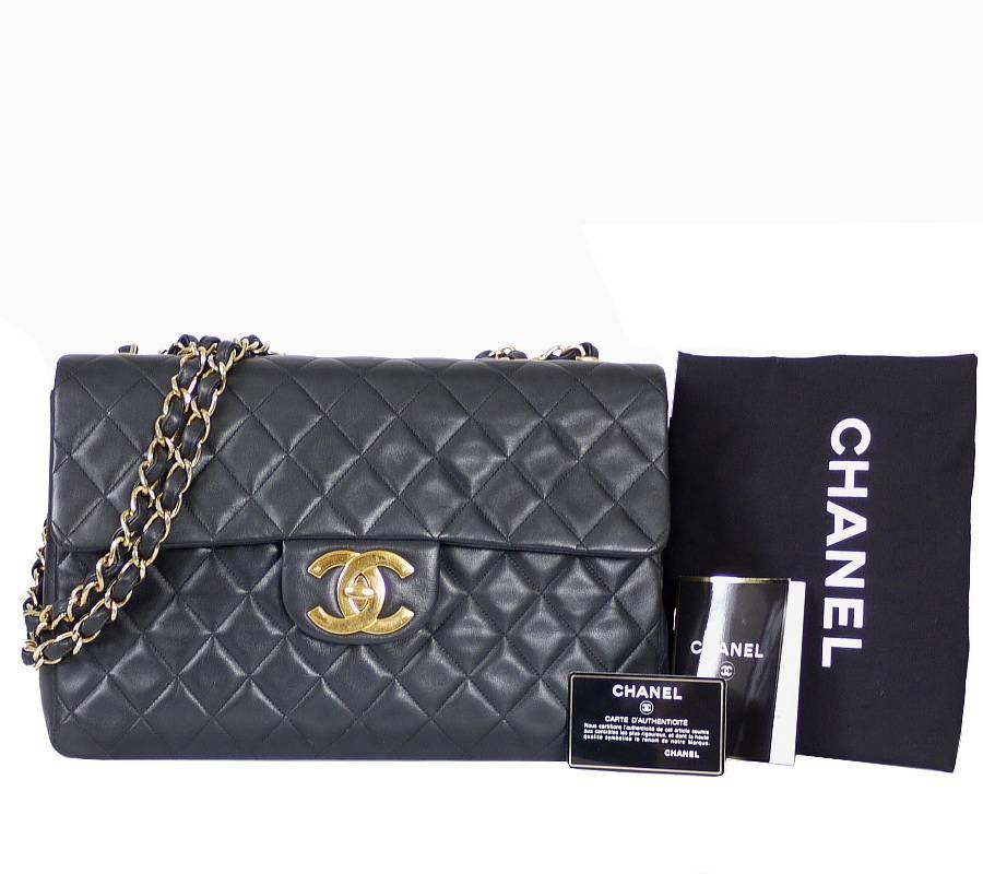 Vintage Chanel Lambskin Jumbo Classic Flap Bag XL Black 4