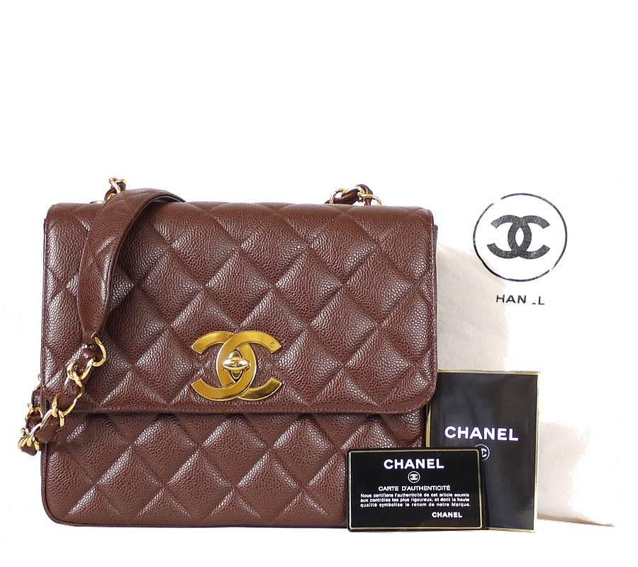 Chanel Brown Caviar Skin Crossbody Classic Bag Vintage 3