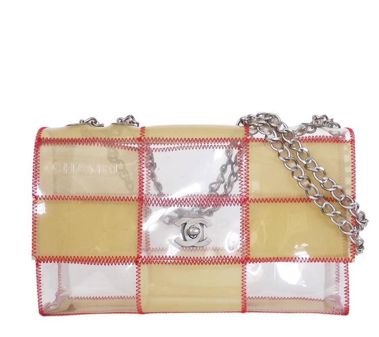 Chanel Classic Flap Naked Patchwork Clear Pink & Beige Vinyl Shoulder Bag