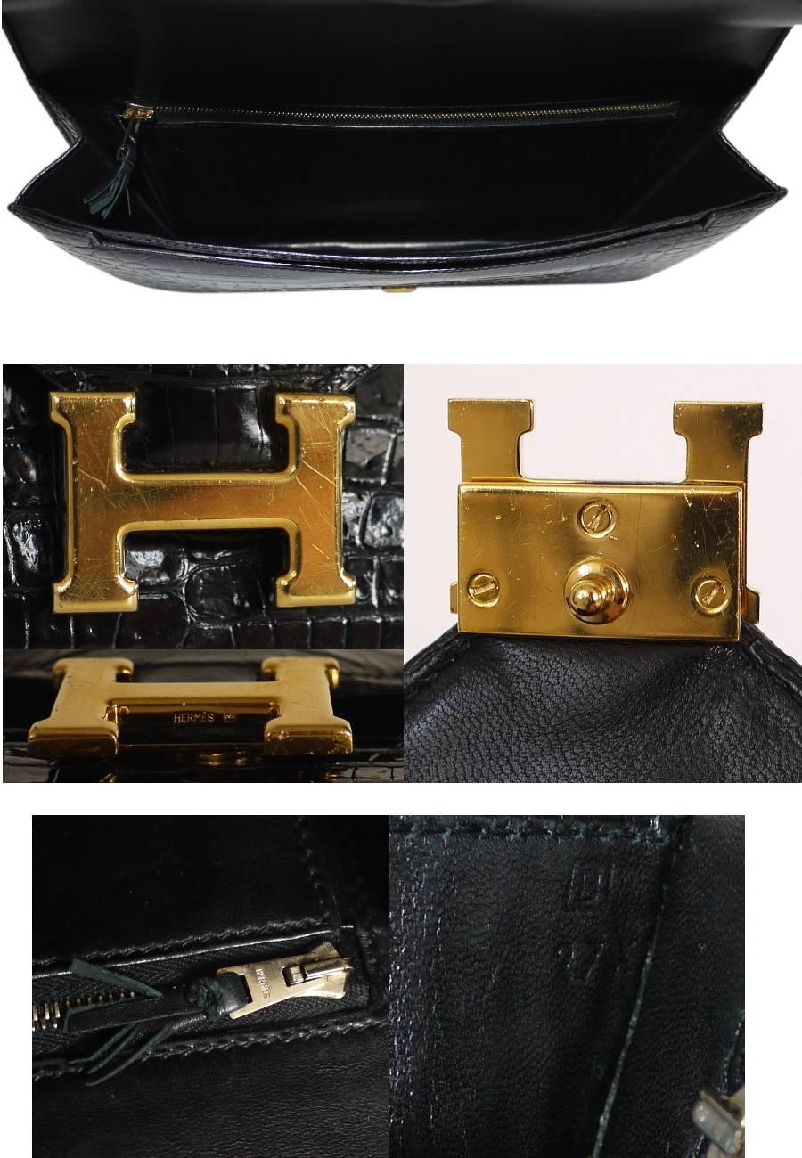 Vintage Hermes Black Crocodile Porosus Lisse Lydie Clutch Bag In Excellent Condition In Hiroshima City, JP