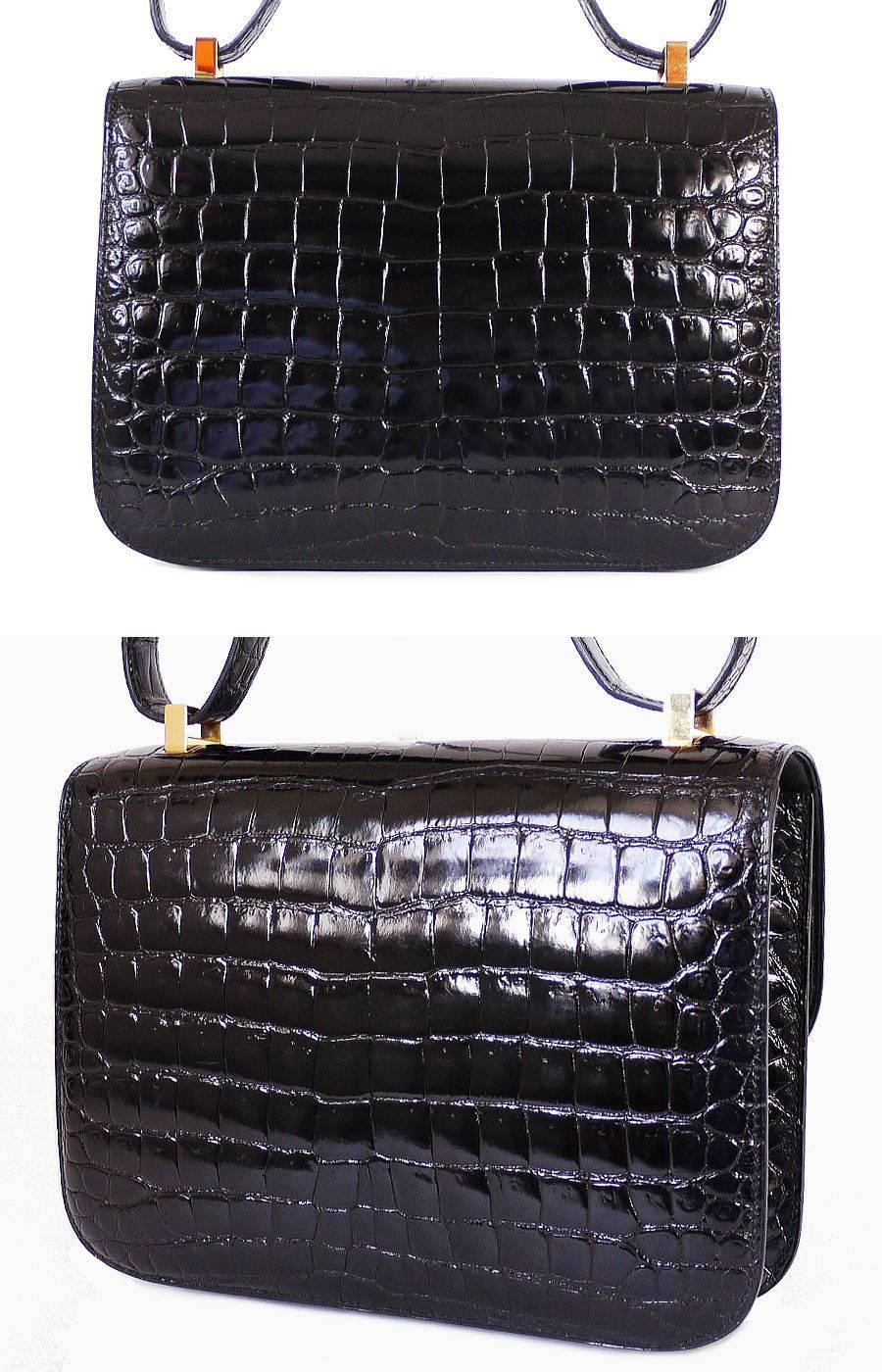 Women's Hermes Black Crocodile Porosus Constance 23 Flap Bag