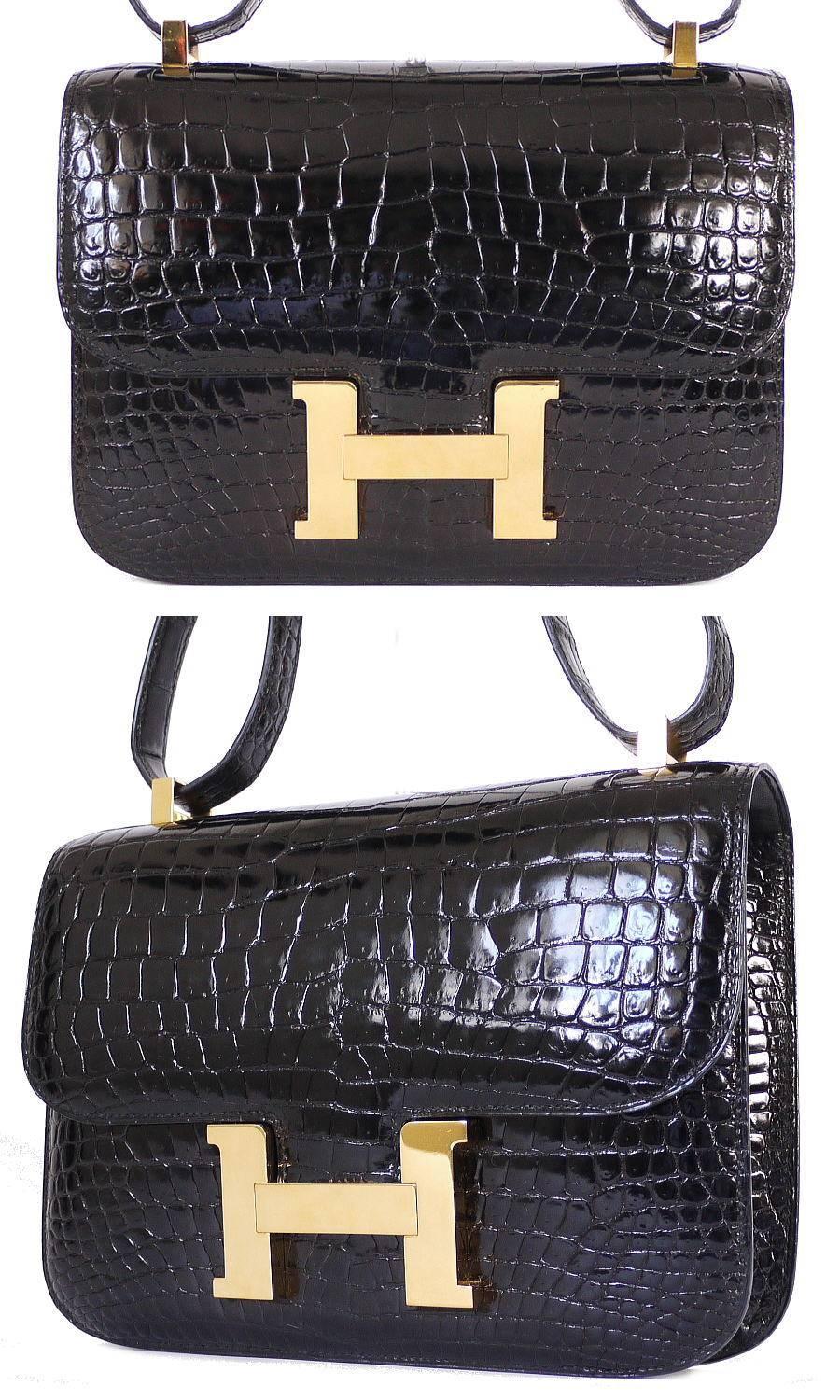 Hermes Black Crocodile Porosus Constance 23 Flap Bag In Excellent Condition In Hiroshima City, JP
