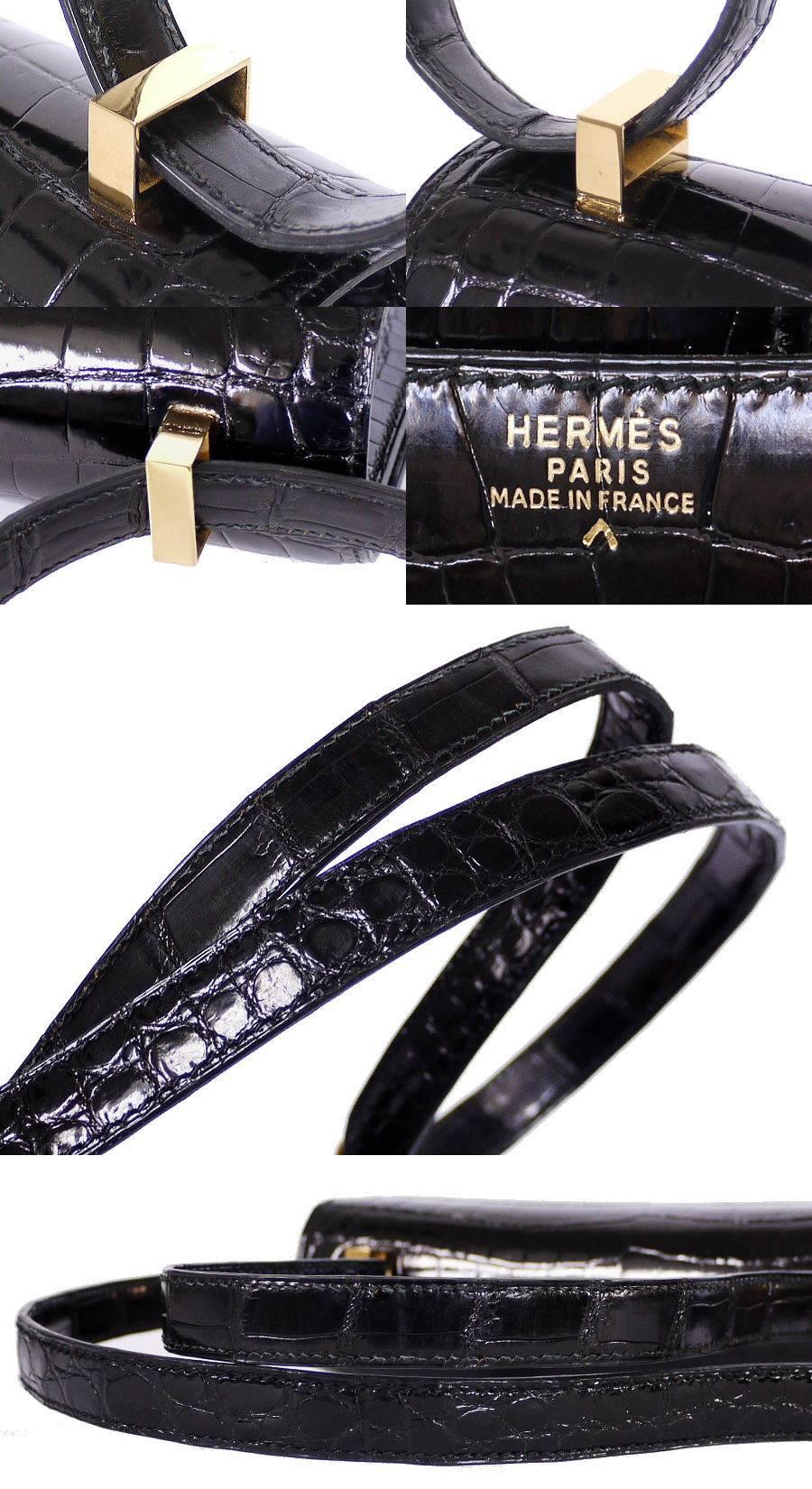 Hermes Black Crocodile Porosus Constance 23 Flap Bag 1