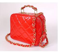 Vintage Chanel Red Patent 2way Lunch Box Cross Body Bag Rare