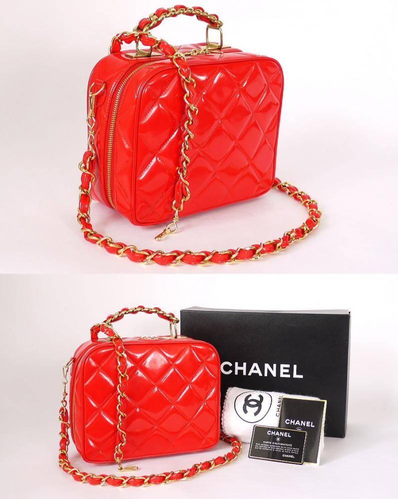 Vintage Chanel Red Patent 2way Lunch Box Cross Body Bag Rare For Sale at 1stdibs