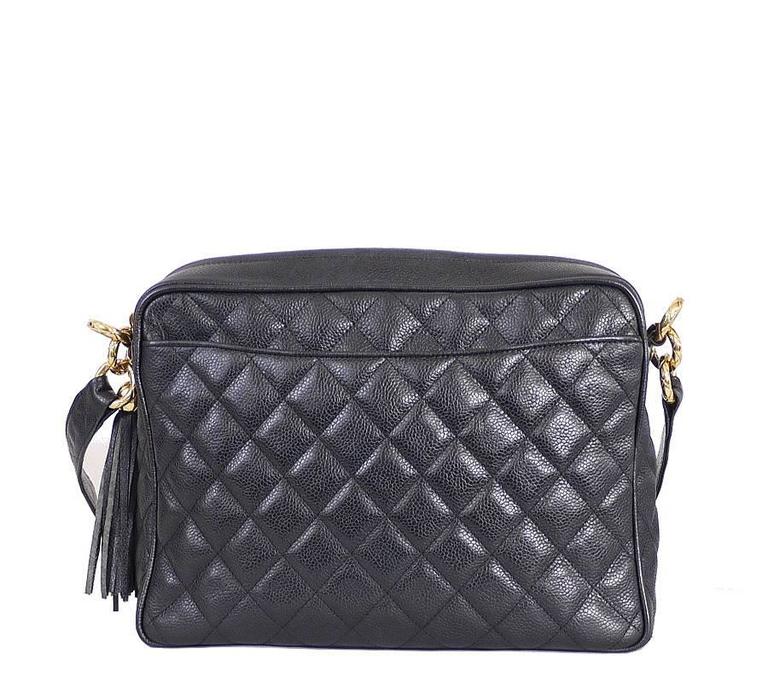 Vintage Chanel Black Caviar Cross Body Messenger Bag Tasse at 1stDibs