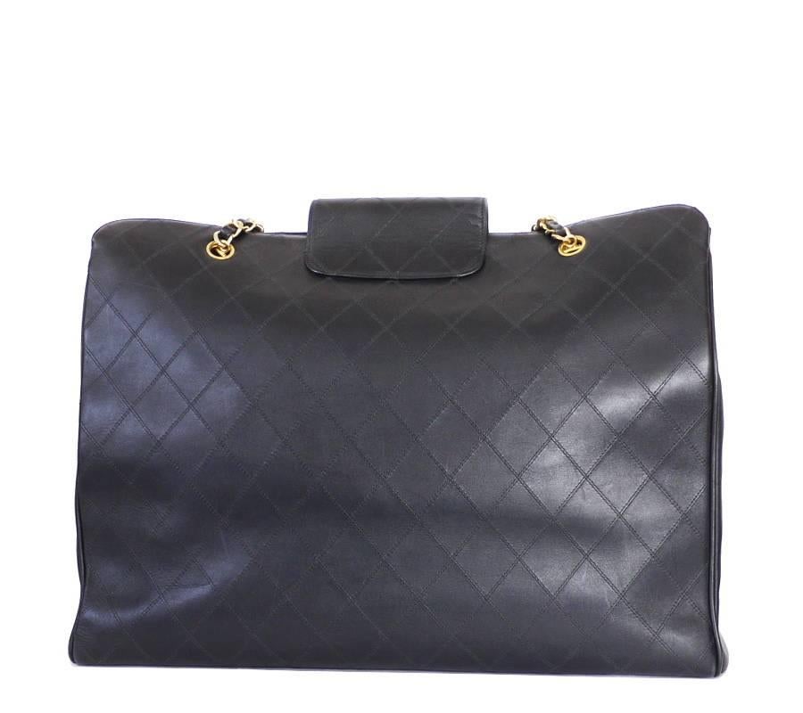 Black Chanel Overnighter Weekender Shoulder Bag Vintage XL
