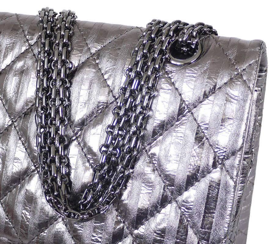 Gray Chanel Metallic 2.55 Double Flap Jumbo Classic Shoulder Bag XL