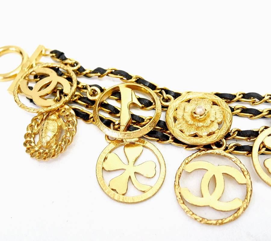 Vintage Chanel Icon Charm Gold Chain Bracelet Rare In Excellent Condition In Hiroshima City, JP