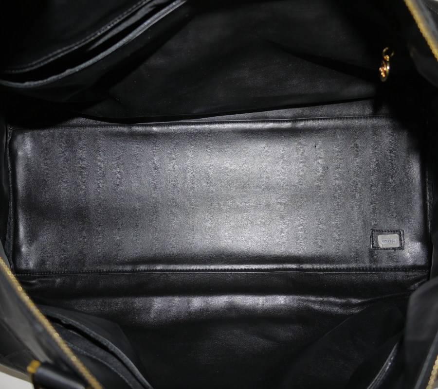 Women's Vintage Chanel Black Lambskin Flat Quilt Boston Duffle Bag