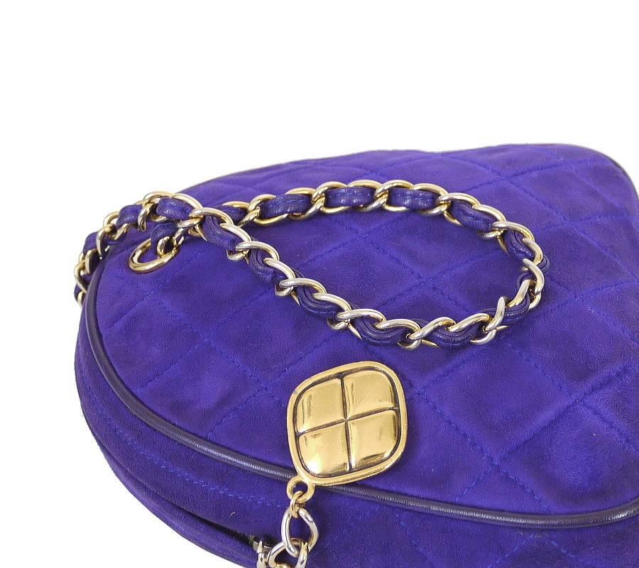 Vintage Chanel Purple Suede Evening Bag, Wristlet 3