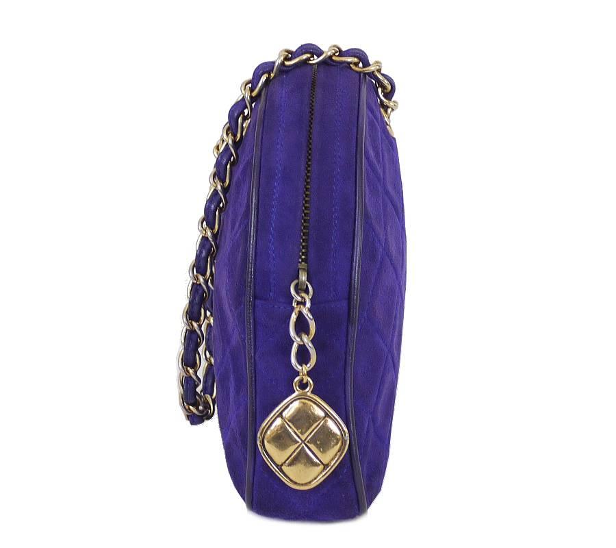 Vintage Chanel Purple Suede Evening Bag, Wristlet 2