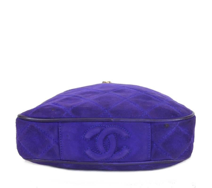 Vintage Chanel Purple Suede Evening Bag, Wristlet In Good Condition In Hiroshima City, JP