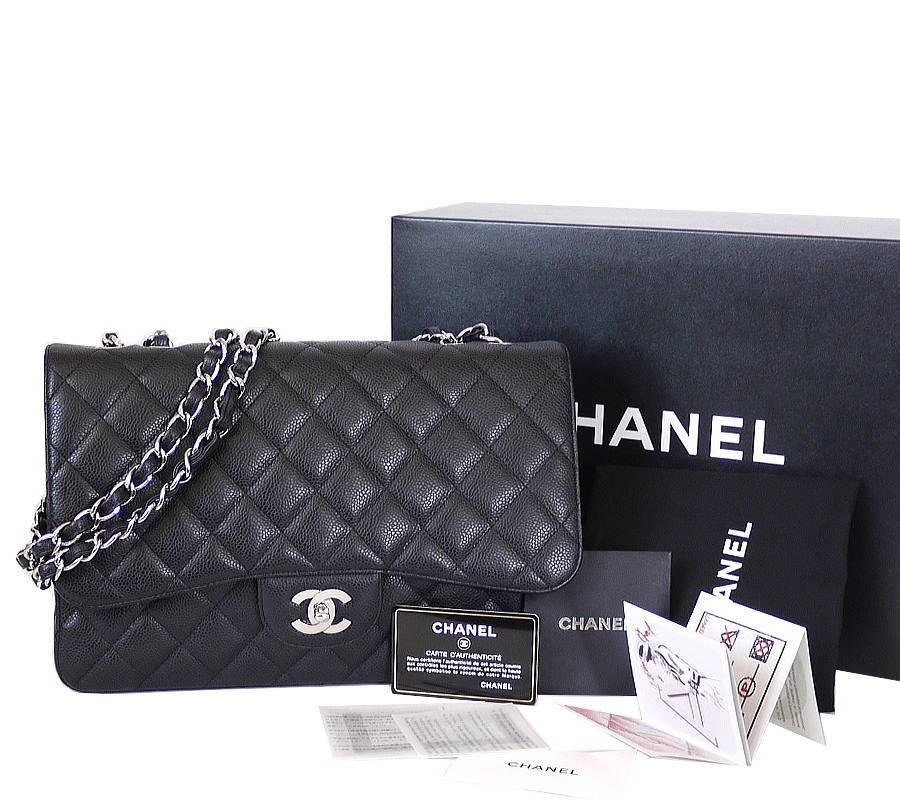Chanel Black Caviar Jumbo Maxi Classic Flap Bag Silver 3