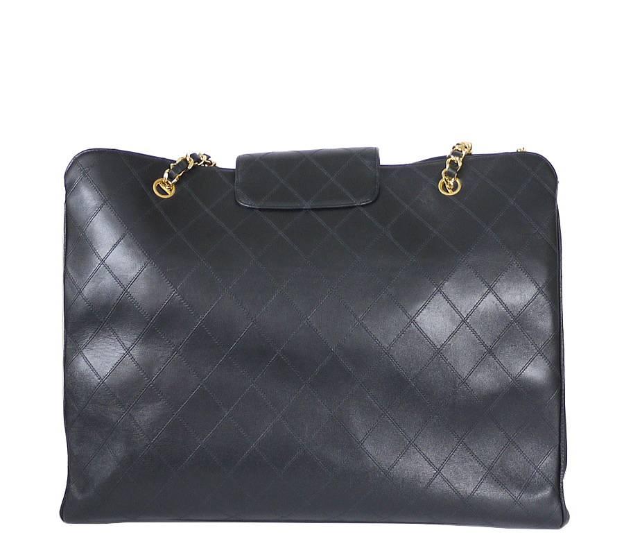 Black Chanel Lambskin Overnighter Weekender Shoulder Bag Vintage XL