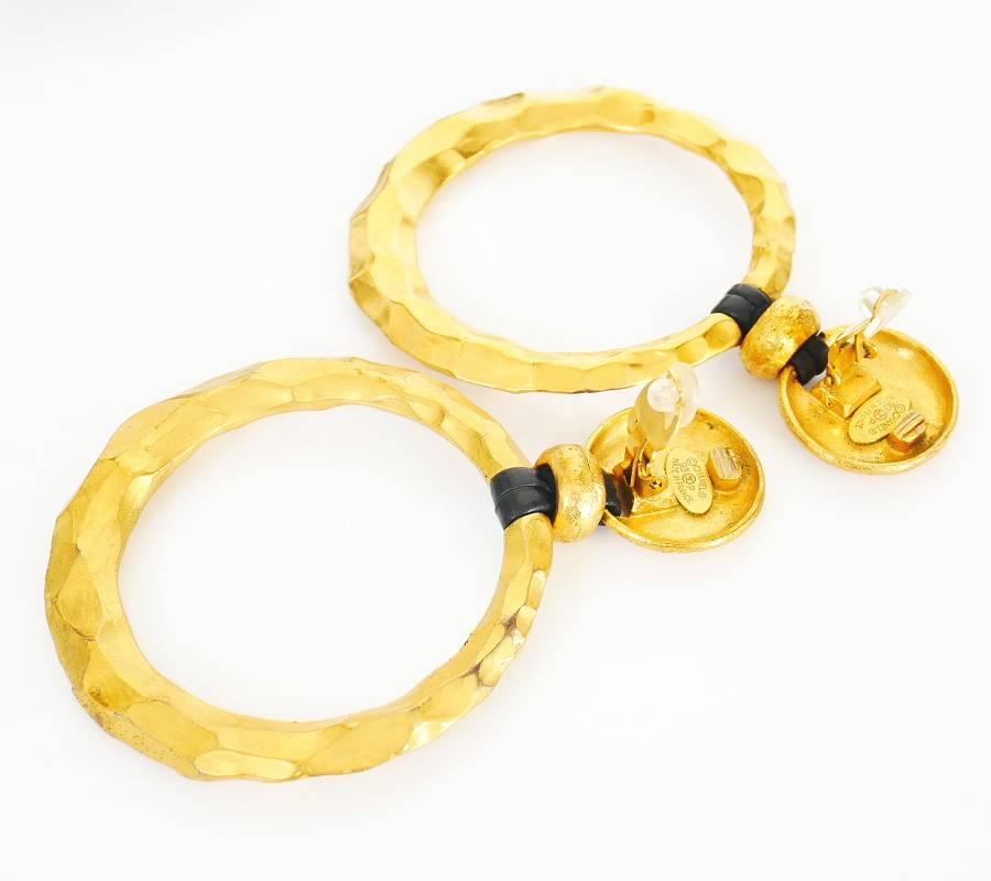 Women's Rare Vintage Chanel Extra Large Gold Dangle Earrings For Sale