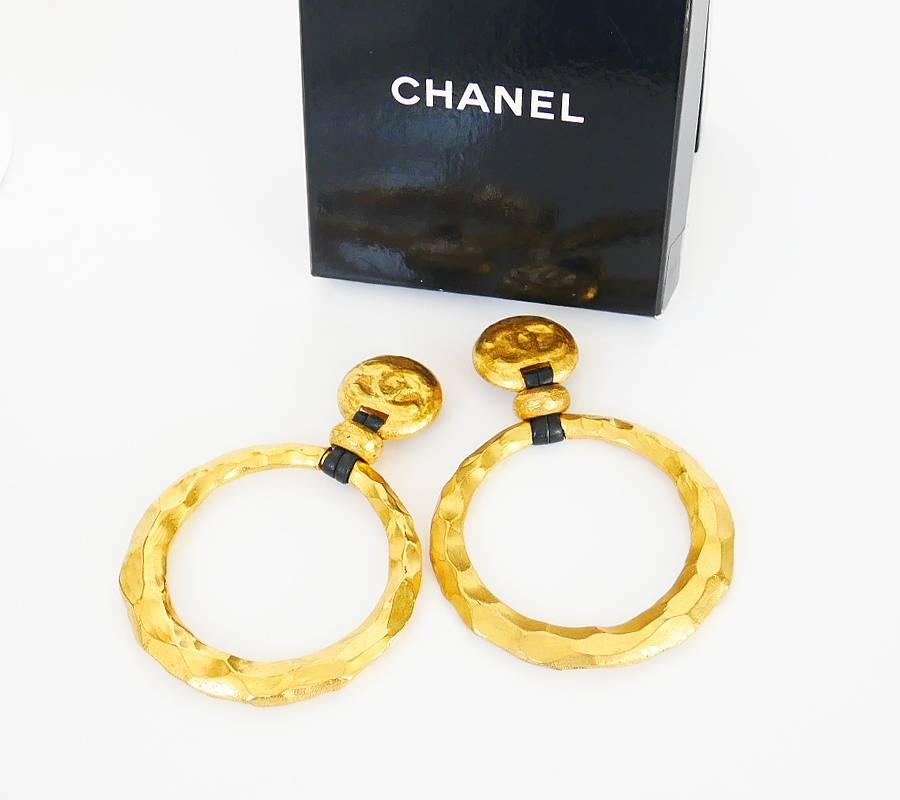 Rare Vintage Chanel Extra Large Gold Dangle Earrings For Sale 2