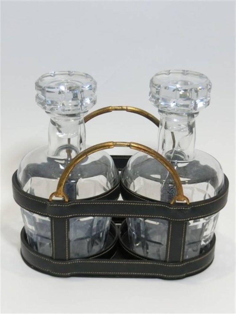 Vintage Hermes whiskey whisky decanters and Leather Carrier at 1stDibs