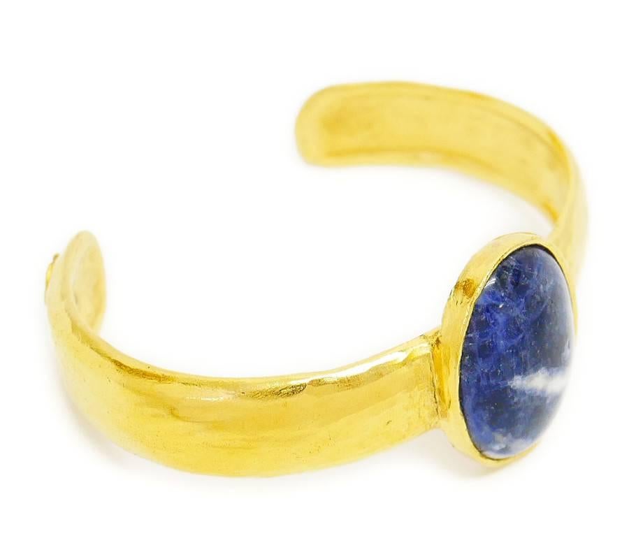 Chanel Vintage Blue Marble Stone Open Cuff Bangle Bracelet   In Excellent Condition For Sale In Hiroshima City, JP
