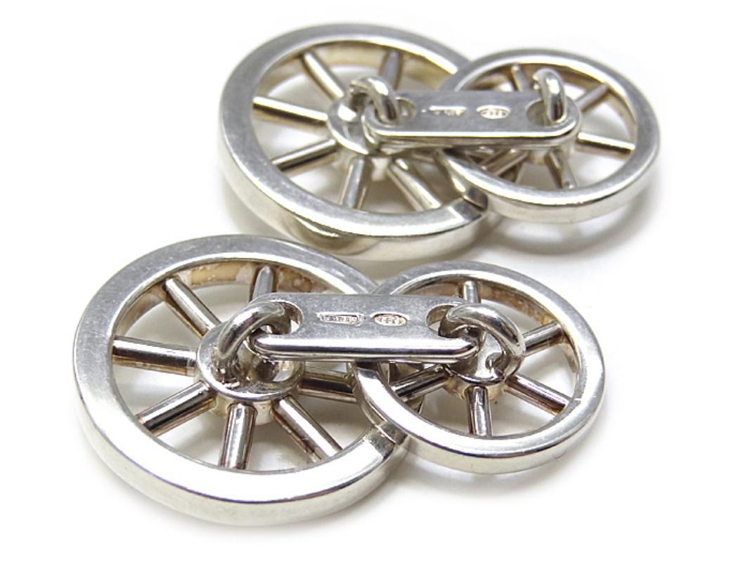 Hermes Silver 925 Wheel motif Cufflinks für Damen oder Herren im Angebot