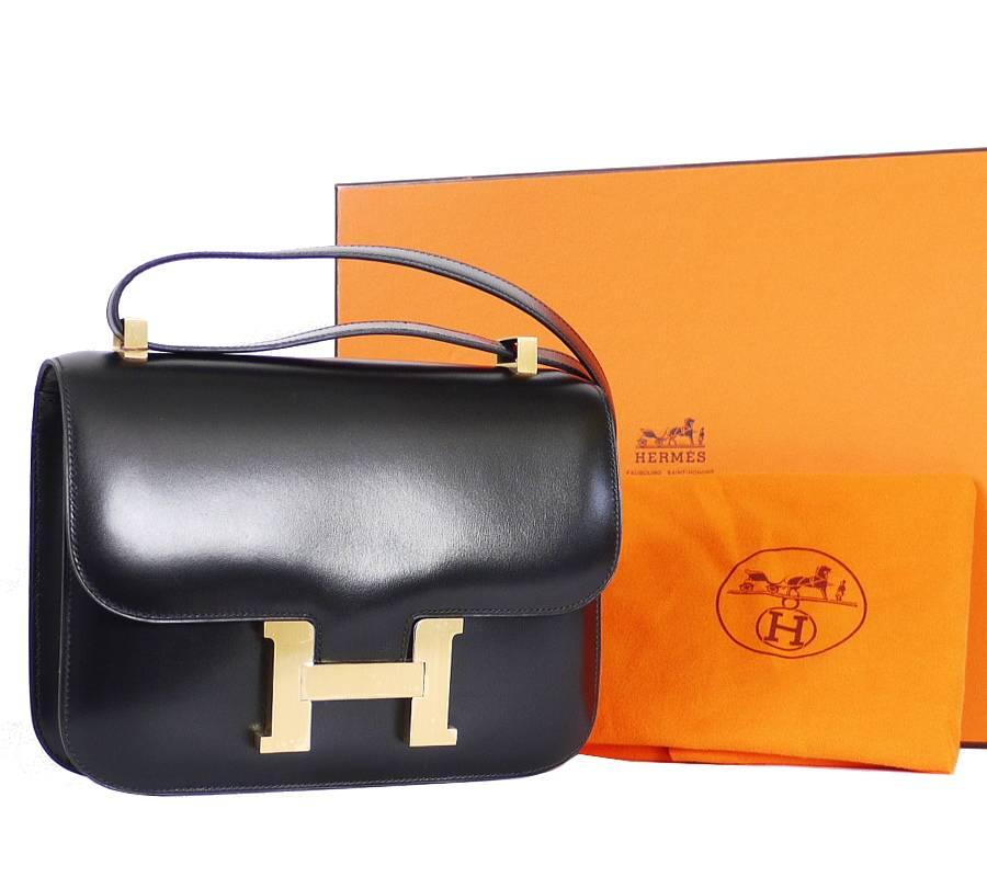 Hermes Black Box Calf Constance 23 Flap Bag 6