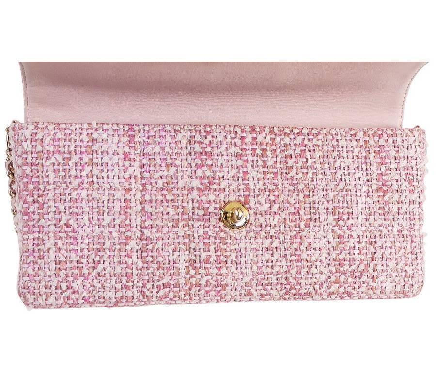 Chanel Pink Tweed 2way Wristlet Clutch Shoulder Bag 1