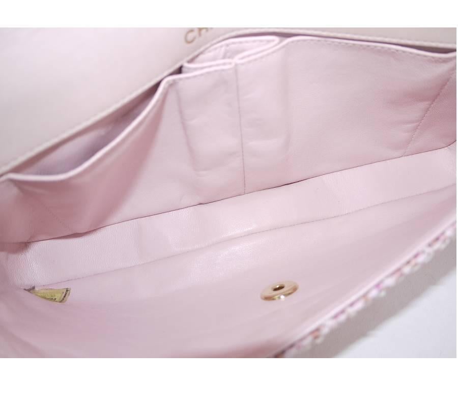 Chanel Pink Tweed 2way Wristlet Clutch Shoulder Bag 3