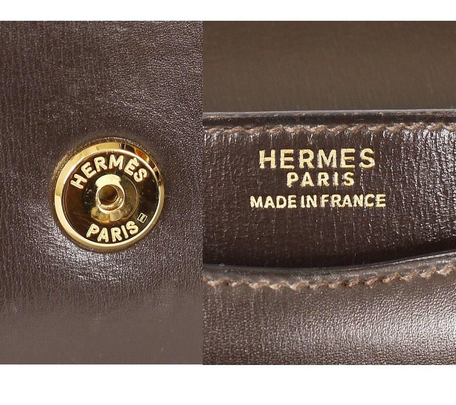1980s Hermes Brown Box Calf Lydie 2way Clutch Shoulder Bag Rare In Excellent Condition In Hiroshima City, JP