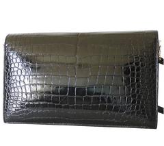 1970s Hermes Black Crocodile Porosus Lisse Lydie 2way Shoulder Rare