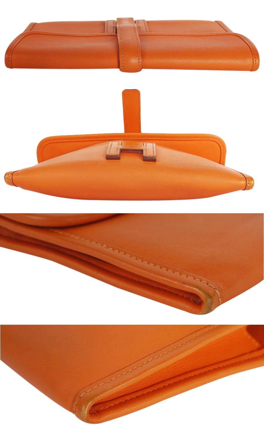 Women's Hermes Jige Duo Clutch Bag With Zippy, Orange Swift Leather