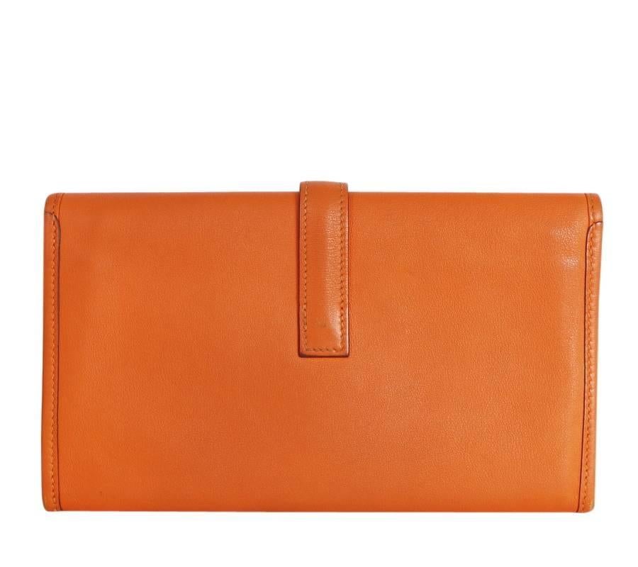 Hermes Jige Duo Clutch Bag With Zippy, Orange Swift Leather In Excellent Condition In Hiroshima City, JP