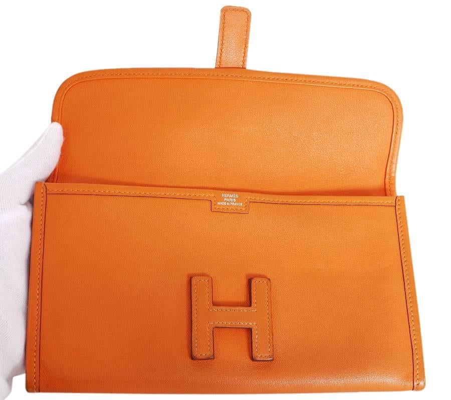 Hermes Jige Duo Clutch Bag With Zippy, Orange Swift Leather 1
