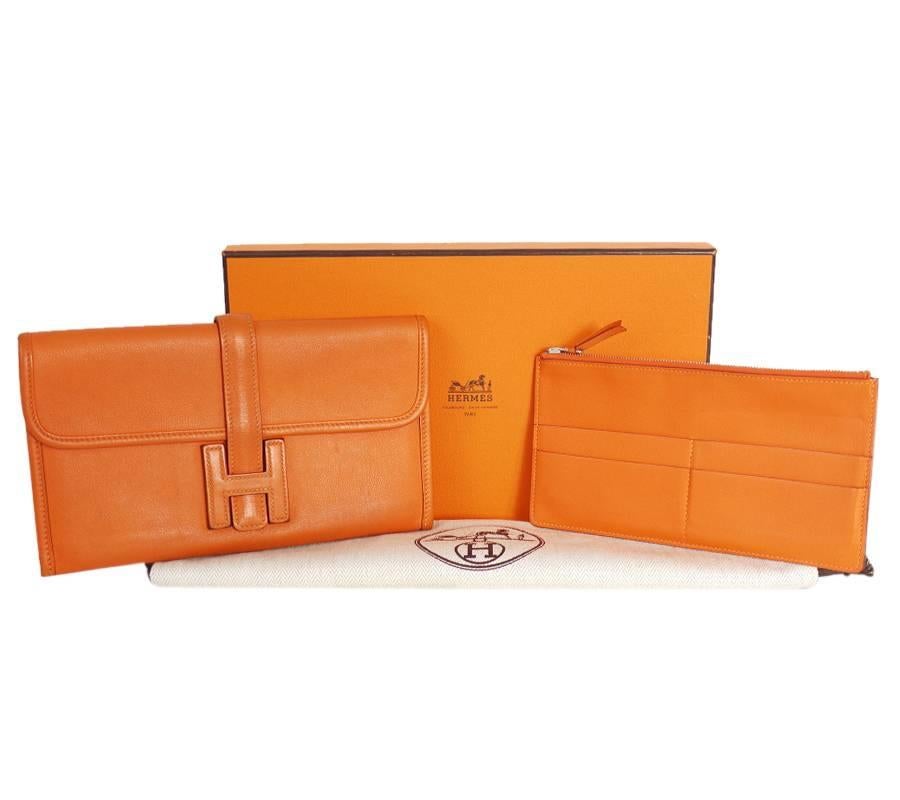 Hermes Jige Duo Clutch Bag With Zippy, Orange Swift Leather 4