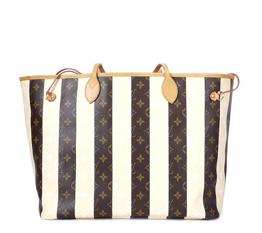 Louis Vuitton Monogram Neverfull Rayures GM Limited Edition in excellent used condition. Monogram Rayures canvas immediately appeal to women with an eye for fashion. The perfect bag for the city. This is the limited edition collections that are no