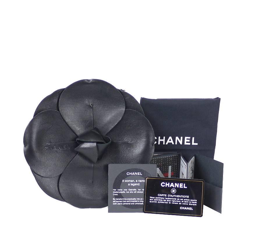 Chanel Leather Camellia 2 Way Evening Clutch Black  6
