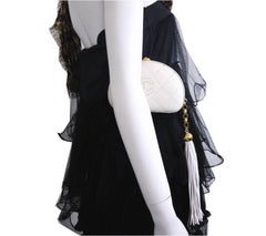 Chanel White Lizard Skin Half Moon Long Tassel Clutch Bag, 1980s