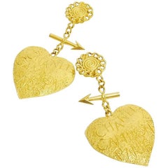 Chanel Vintage Heart and Arrow Motif Big Dangle Earrings 