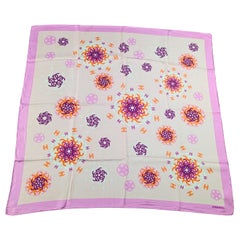 Pañuelo «Carré» de seda con estampado floral y el logotipo CC de Chanel, muy exclusivo, 87 cm, rosa y blanco, fabricado en Italia
