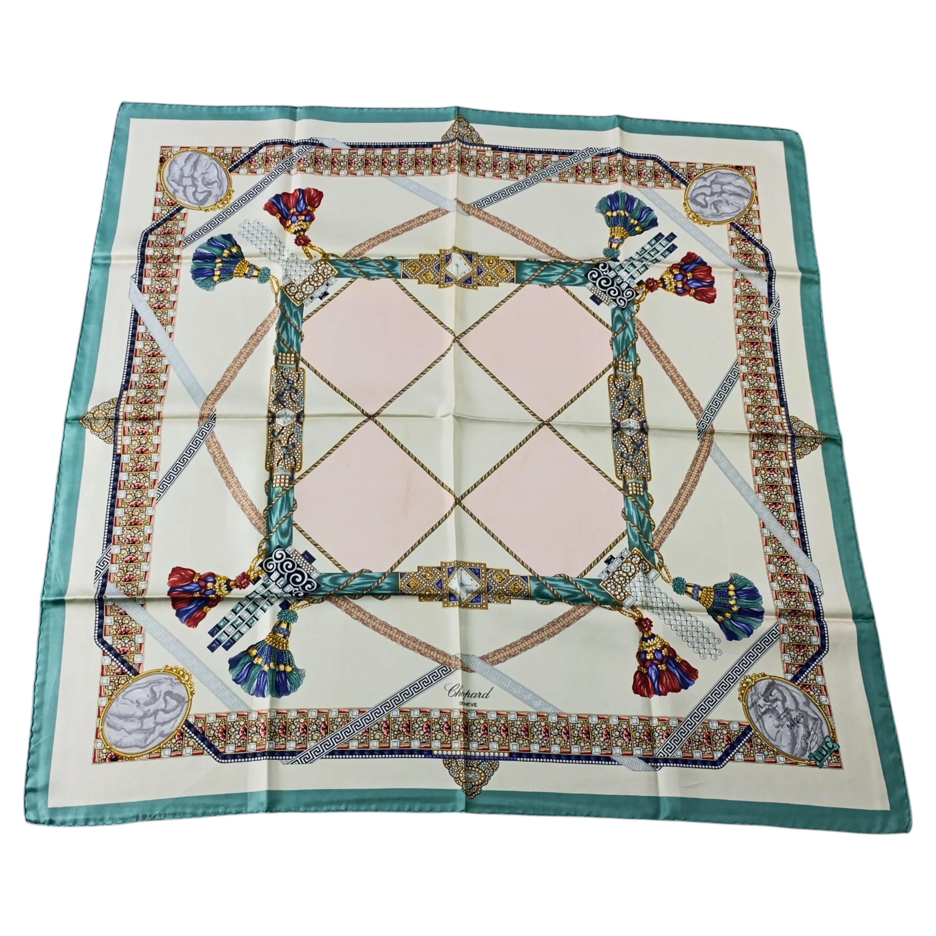 Rara sciarpa in seta Chopard LUC Carre 90 verde, vintage, edizione limitata 94/200