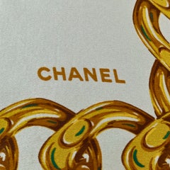 Rare CHANEL Vintage 90cm Silk Scarf — Iconic Camellia CC & Gilded Chain