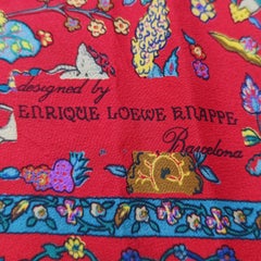 Vintage-Seidenschal von Enrique Loewe Knappe mit persischem Miniaturmotiv in Purpurrot