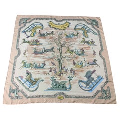 Vintage Hermès “Traineaux et Glissades” Pink Silk Carré 90 by F. de la Perrière