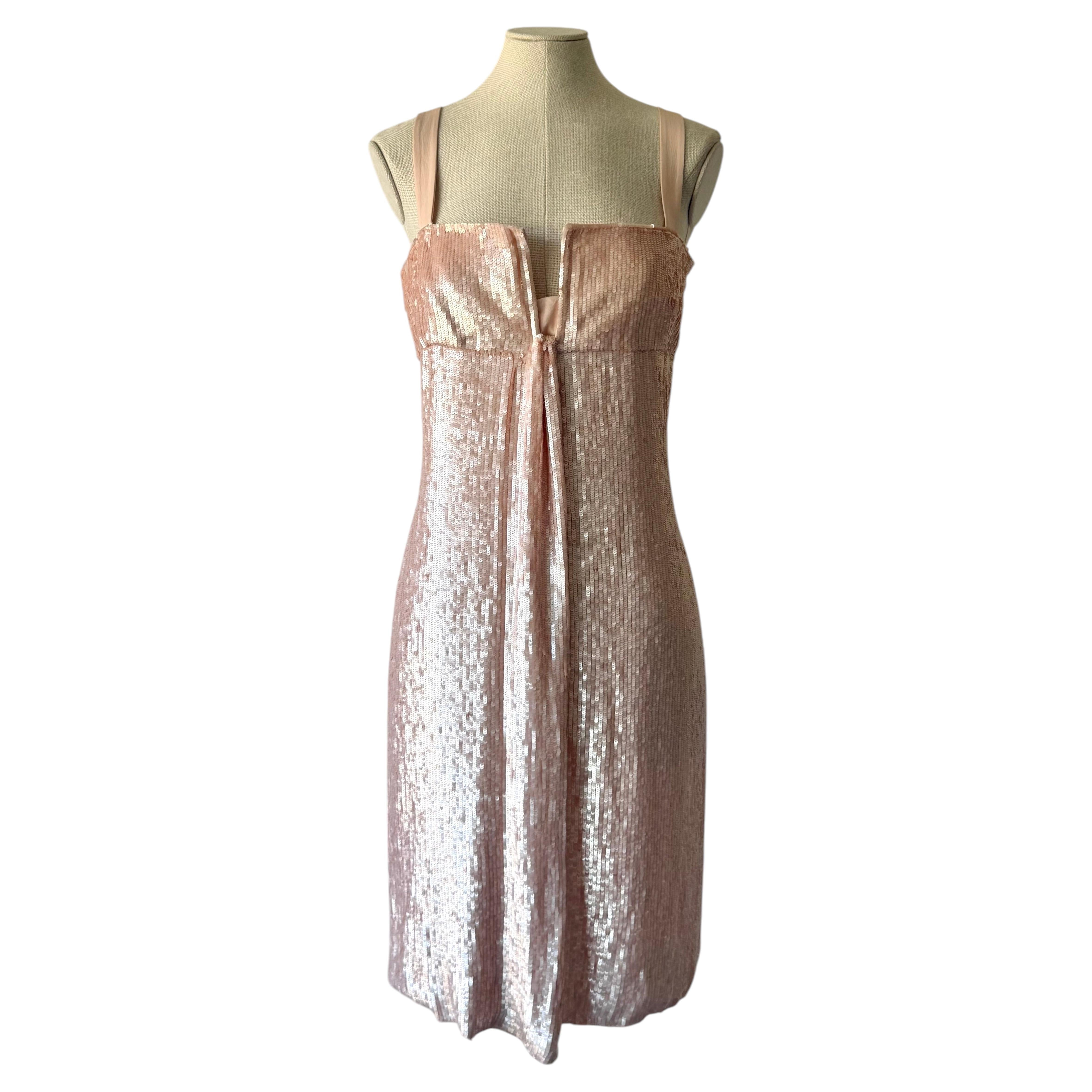 Valentino Frühjahr/Sommer 2008 – Midi-Kleid in Blush-Rosa, komplett mit Pailletten besetzt
