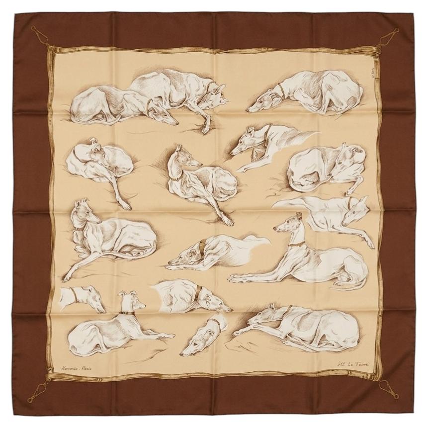 Brand New Hermès Les Lévriers 90 Silk Scarf by Xavier de Poret