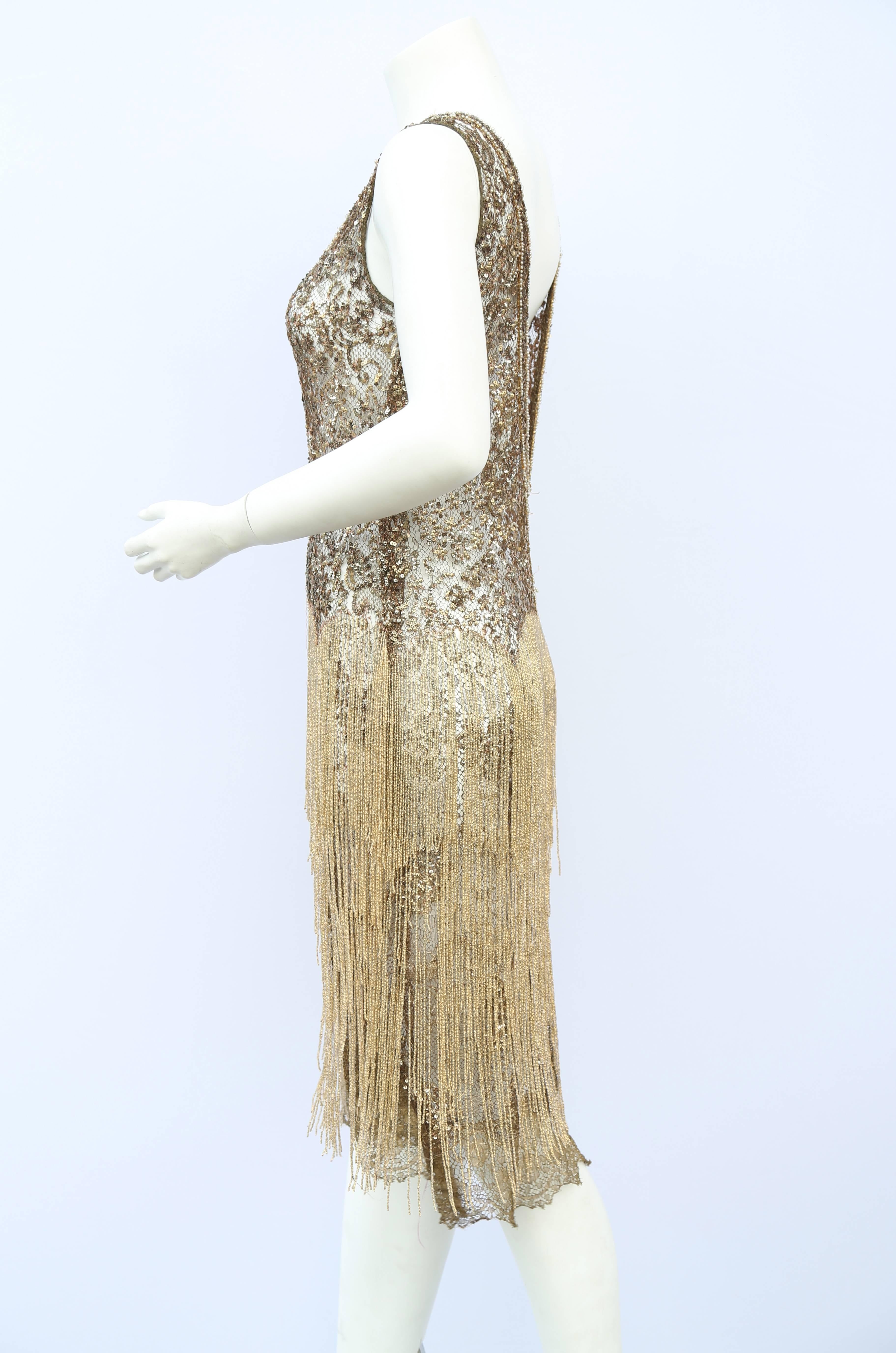 1920s gold lace and beaded sequin flapper dress In Fair Condition In London, GB