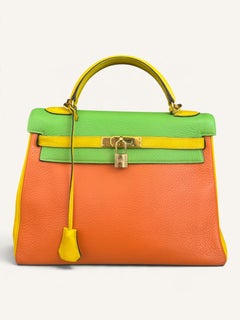 Sac Hermès Kelly 32 tricolore en cuir de taurillon « Clémence » 2003