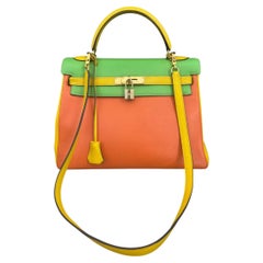 Sac Hermès Kelly 32 tricolore en cuir de taurillon « Clémence » 2003